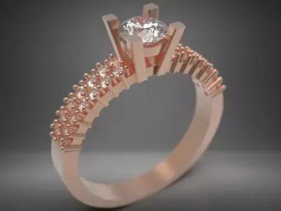 Elegant Gold Engagement Ring with Diamond Center  3D print model