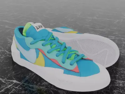 Nike Blazer Low Sacai x Kaws Neptune Blue 3D SHOES Low-poly 3D model