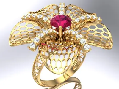  Mesh flower ring - Italian rings - Womens Rings - N5098 3D print model