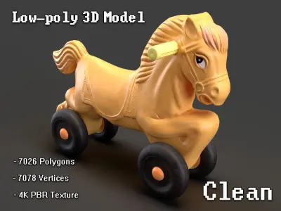 Wheel Horse Toy Low-poly 3D model 3D print model Low-poly 3D model