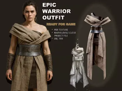 Epic Female Warrior Outfit - Low-Poly Rigged PBR 3D Model Low-poly 3D model