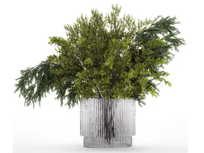 Bouquet Of Branches With Green Leaves In A Vase 441 3D model