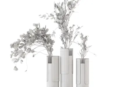 Indoor Plants in Combination of wood  concrete vase  3D model