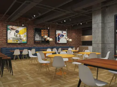 Industrial style lunch bar or kitchen in the office building 3D model