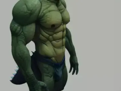 Muscular Humanoid Crocodile 3D model