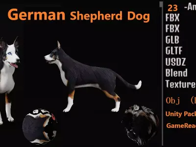 Panda German Shepherd Dog Low-poly 3D model