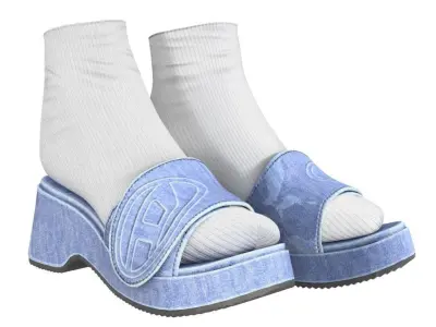 DIESEL Sa-Oval D Pf W denim sandals - 3D Model Low-poly 3D model