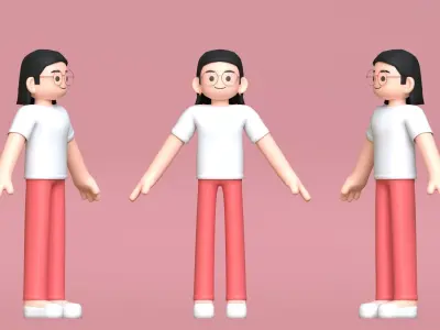 Minimal Simple Girl Cartoon Character Low-poly 3D model