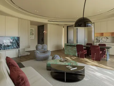 Modern luxury living and dining room interior 3D model buy