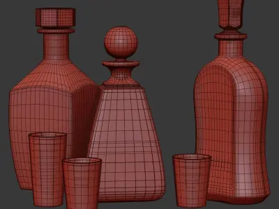 Glass set of decanters  Low-poly 3D model