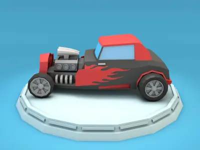 Cartoon Hot Rod Racing Car Low-poly 3D model
