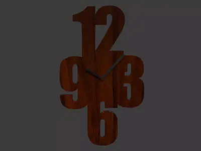 Quirky Large Numbers Wood Wall Clock Low-poly 3D model