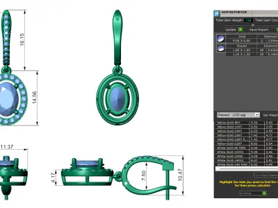 Oval Diamond Drop Earrings with Bali 3D print model