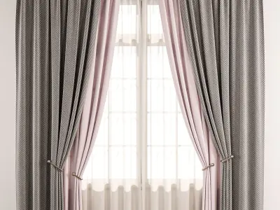 Timeless Chevron Window Drapes 76 3D model