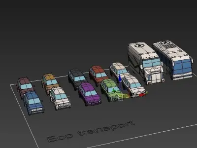 collection cars different colored and trucks Low-poly 3D model