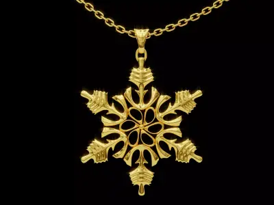 Golden Snowflake Pendant 3D model
