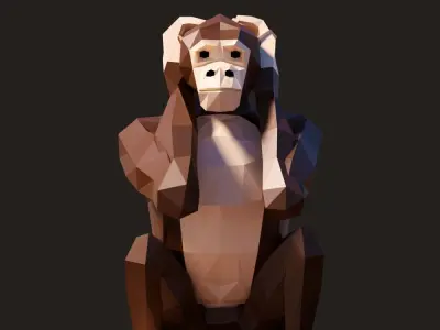 Chimpanzee low polygonal monkey Low-poly 3D model