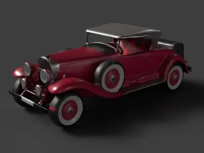 Red vintage car   Low-poly 3D model