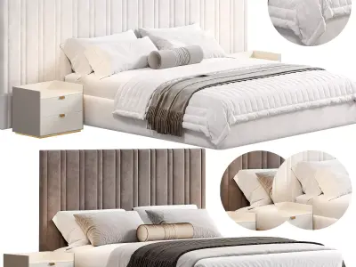 Isabella Wide Headboard Panel Stripe Bed 3D model