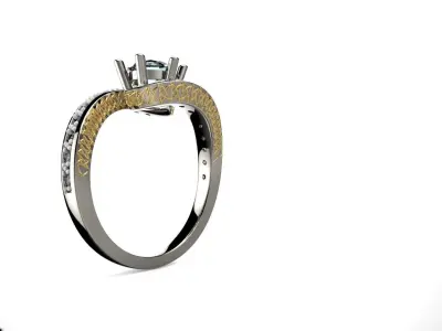 White Gold Blue Topaz and Diamond engagement ring 3D print model