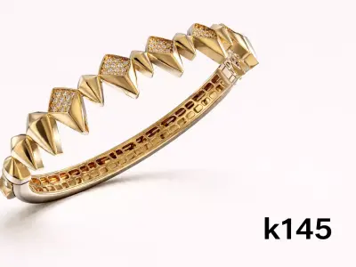 Luxury Zigzag Gold Bangle with Premium Accent Panels 3D print model