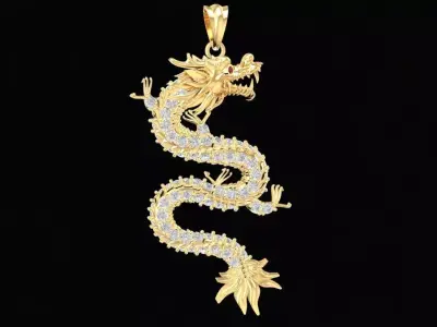 Luxury Oriental Dragon Diamond Pendant  32 3D print model