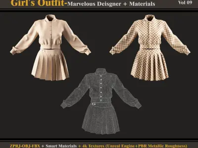 Girls Outfit-MD-CLO3D-fbx-obj-Materials-textures 3D model