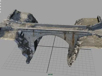 Bridge old stone over river Low-poly 3D model
