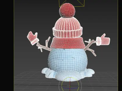 snowman in a red hat and scarf  high-poly 3D model