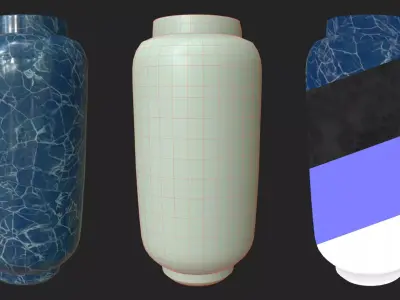 Vase Collection three vases with flowers on shelf Low-poly 3D model