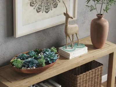 Pottery barn decor set HADLEY HERRINGBONE  WOOD CONSOLE TABLE 3D model