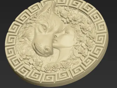 Wolf and Girl Pendant A102 3D print model