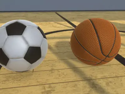 Balls two soccer on basketball court 3D model