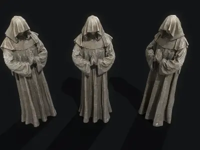 Monk Statue PBR Low-poly 3D model