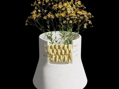 Homary French Country White Abstract Ceramic Rattan Flower Vase 3D model