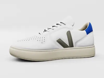 Casual Sneaker Leather Veja Style - White Blue Green Low-poly 3D model