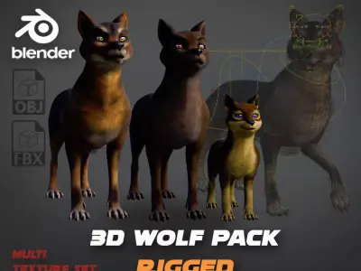 Wolf Prime - Rigged Cartoon-Realistic 3D Model Pack for Blender Low-poly 3D model