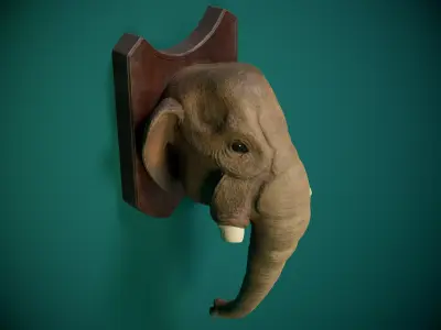 Mammoth Elephant Head Trophy PBR Low-poly 3D model