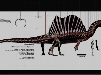 Dinosaur Spinosaurus Full Skeleton Sculpt Model 3D model