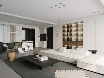Minimalist Modern Living Room with Open Layout 037 3D model