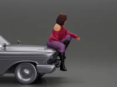 lowrider girl sitting on a car wearing boots and a stylish shirt 3D print model
