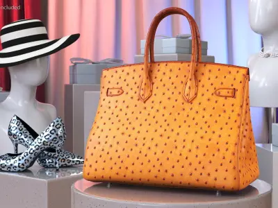 Hermes Birkin Bag Ostrich 3D model