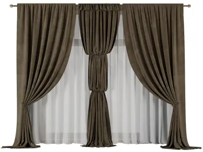 classic curtains and tulle - set 009 Low-poly 3D model