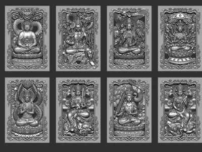 Bas-relief of Eight Buddhas 3D print model