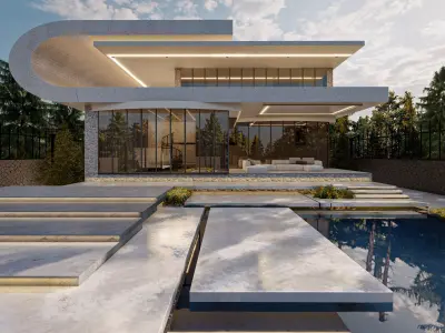  Modern Luxury Villa with Curved Facade - Lumion  Scene 3D model