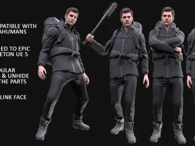 Man Backpacker - Modular - Rigged Low-poly 3D model