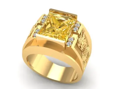 Luxury Square Emerald Men Signet Ring  196 3D print model