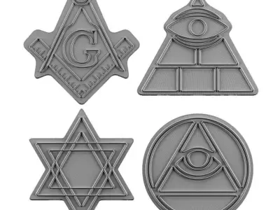Square Compasses and Illuminati Eye Neon Signs 3D model