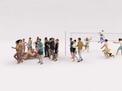 30x PEOPLE  SPORT SPORTS BEACH SUMMER CASUAL PEOPLE CROWDS Low-poly 3D model