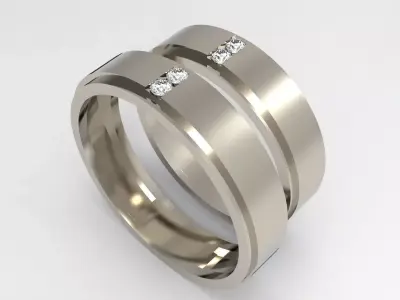 Modern Bond  Wedding Ring Set 3D print model
